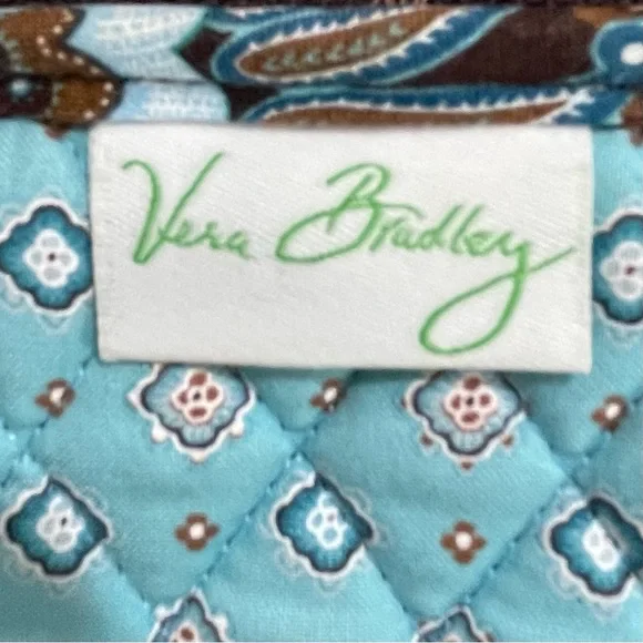 VERA BRADLEY Brown & Turquoise JAVA BLUE Quilted Cotton DESIGNER Back Pack BAG - Picture 6 of 6